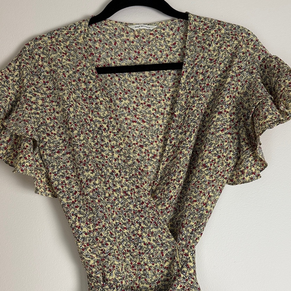 Max Studio Women's Yellow Red Floral High-Low Wrap Dress Size M - Picture 3 of 12